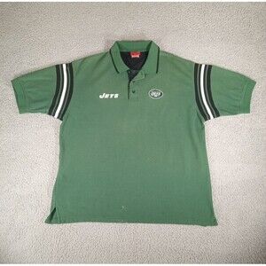 New York Jets NFL Team Apparel Polo Shirt Mens Sz XL Green Black Short Sleeve